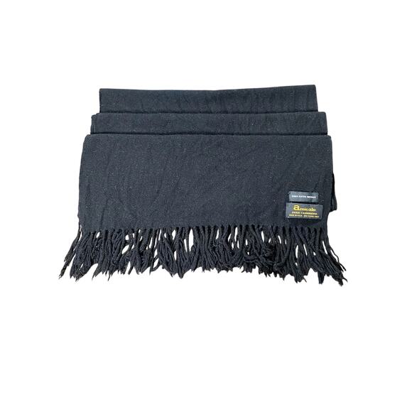 Saks Fifth Avenue Amicale 100% Cashmere Black Scarf 68x15 Fringe USA Made - Picture 6 of 6